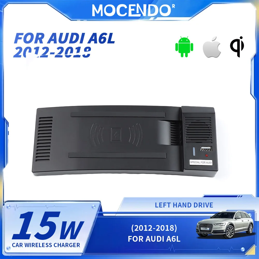Carregador Sem Fio Rápido de 15W para Audi A6 Qi 2009-2020, Suporte Magnético para Telefone, Slot de Carregamento Estável e Antiderrapante para iPhone