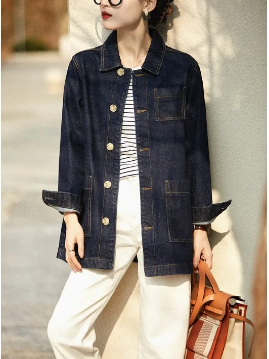 

Весна 2026: Женская повседневная модная джинсовая рубашка-куртка с длинным рукавом, на одной пуговице, однотонная, универсальная, удобная верхняя одежда