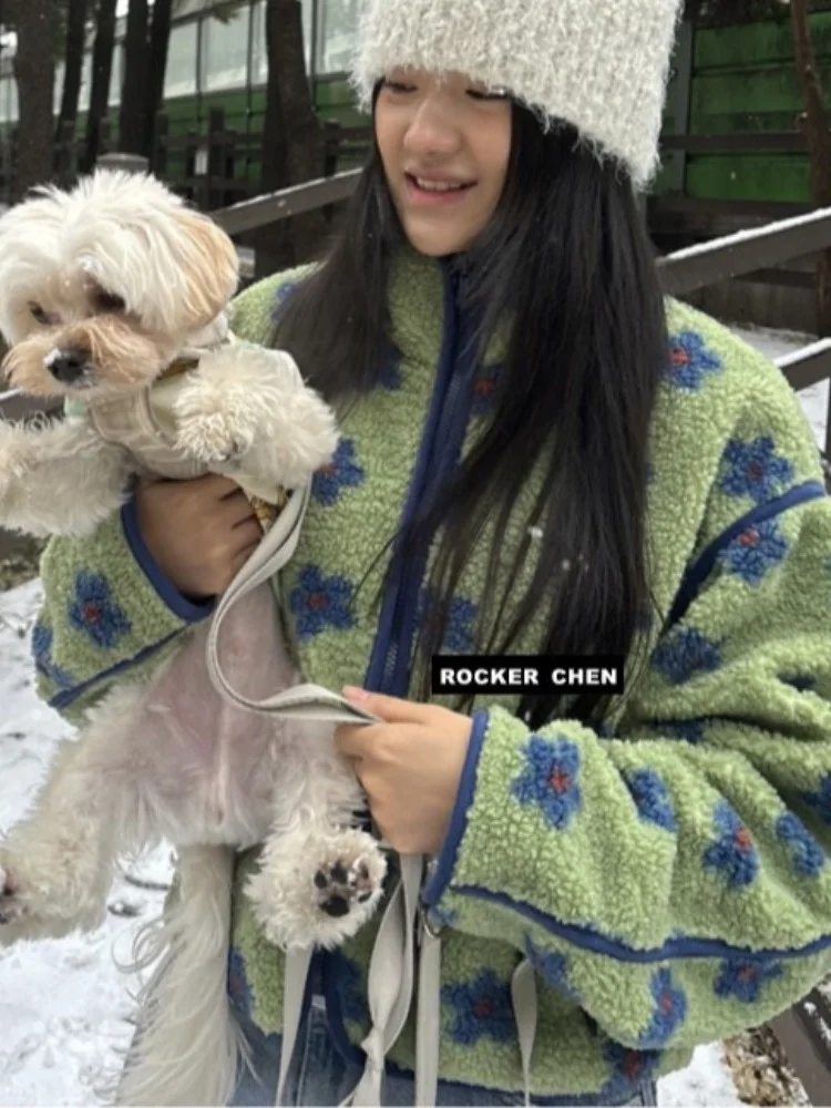 

Женское зимнее хлопковое пальто из меха ягненка с цветочным принтом в стиле ретро, теплое хлопковое пальто с воротником-стойкой, топ Personali Color Blo, весна-осень