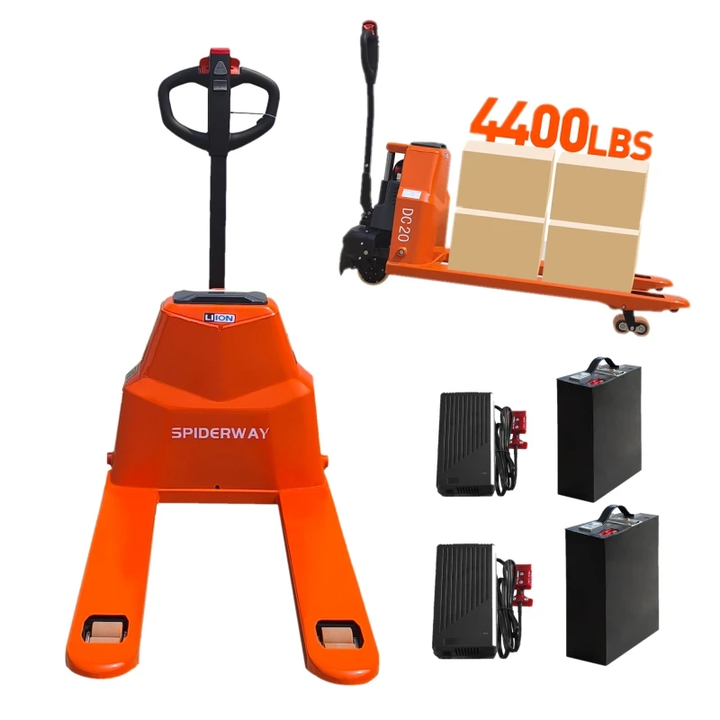 2 Units - Full Electric Pallet Jack Trucks 2PCS, 4400lbs Capacity Motorized Pallet Lift Trucks, 48' X 27' Fork Size 48V 20Ah Powered Lithium Battery Truck, 3.35 to 7.68 Inch Lift Height for Material Handling