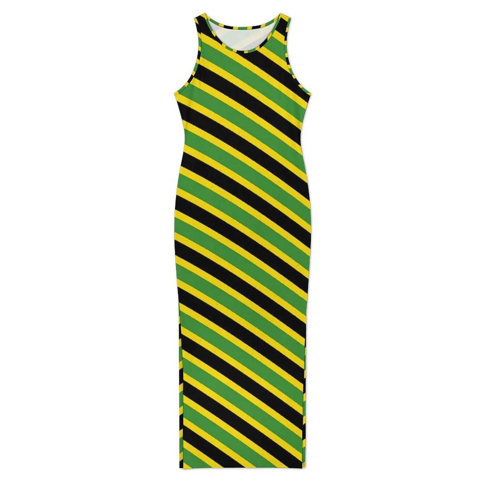 Vestido ajustado para mujer, vestidos largos con bandera jamaicana a la moda, vestido informal sin mangas con estampado de rayas para primavera, vestido gráfico Y2k de talla grande