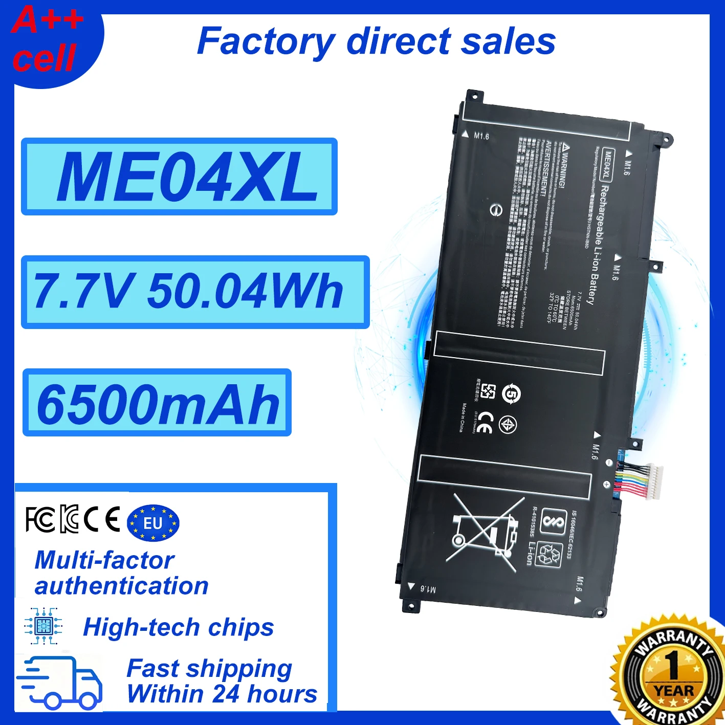 7.7V 50.04Wh ME04XL Laptop Battery For HP Elite X2 1013 G3 Series ME04050XL 937434-855 HSTNN-IB8D 937519-171 937519-1C1 MEO4X