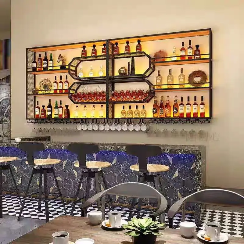 Restaurant wall-mounted wine cabinet display rack bar bar wine rack hanging wall wine creative storage rack