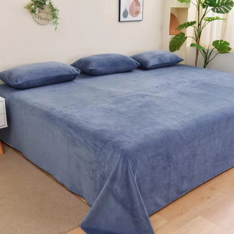Zimowe ciepłe grube pluszowe aksamitne płaskie prześcieradło w jednolitym kolorze Duży rozmiar Miękkie flanelowe prześcieradło 350x245cm Nie obejmuje poszewki na poduszkę