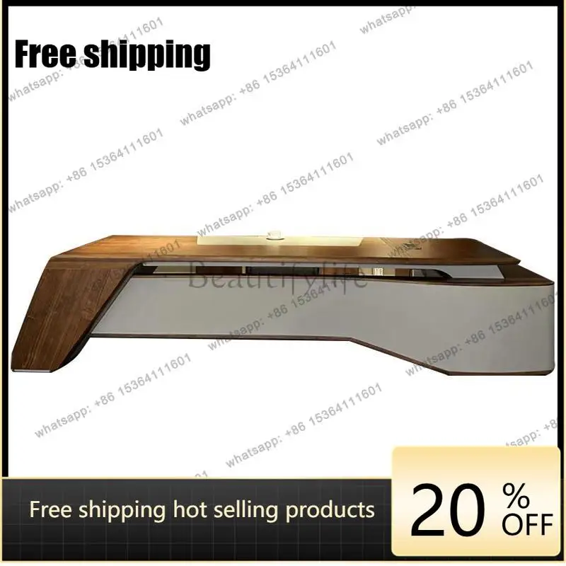 LJY Brown Manager Executive Office Desk Modern Drawers Large Luxury Computer Desk Standing Study Mesa Escritorio Work Station Ta