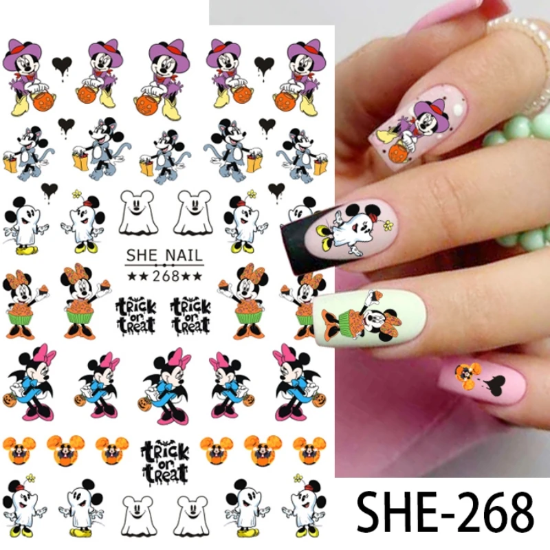 1 pz Disney Cartoon Mickey Halloween Nail Stickers Cute Anime Character Nail Supplies decalcomanie per unghie Press On Nails Sticker