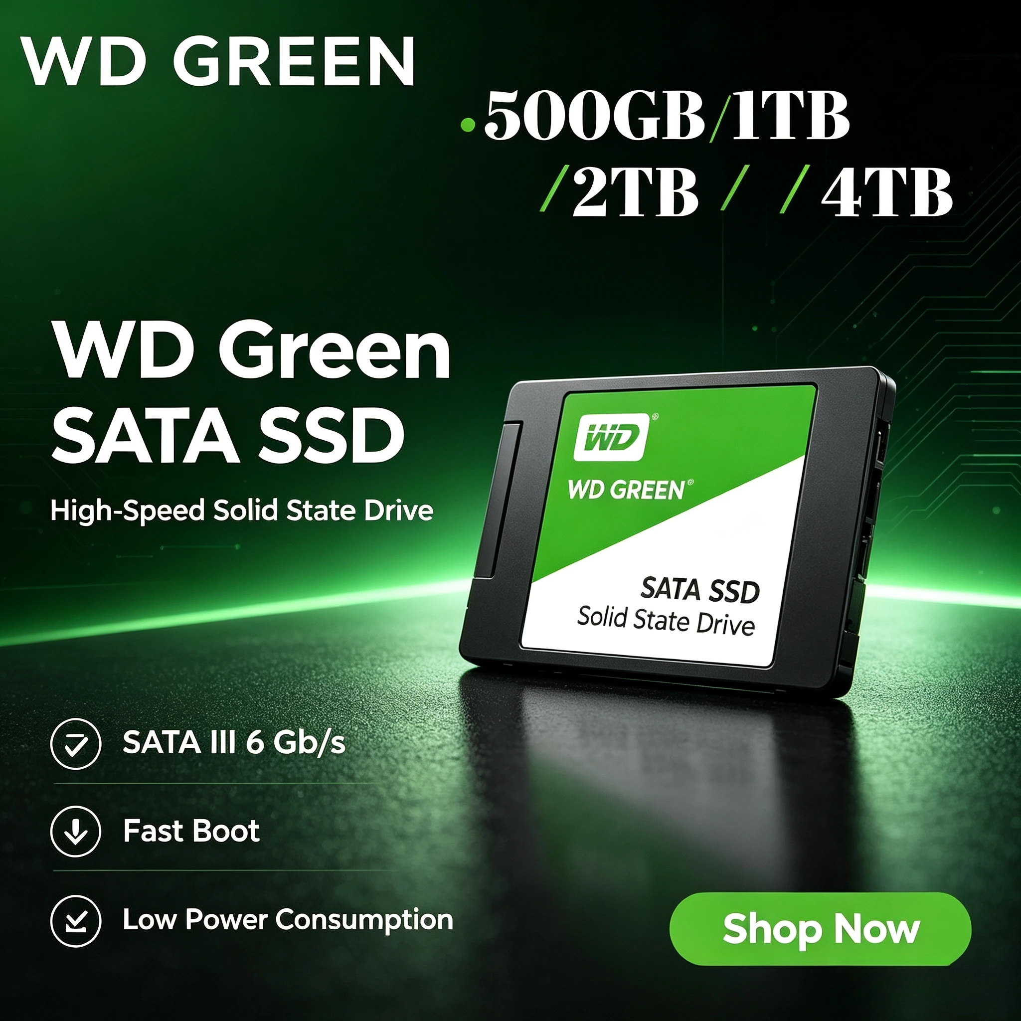 Original FOR WD GREEN 2.5" SATA III 1TB 2TB Read Speed 545MB SLC internal Solid State Disk Hard Drive for Laptop Desktop SSD