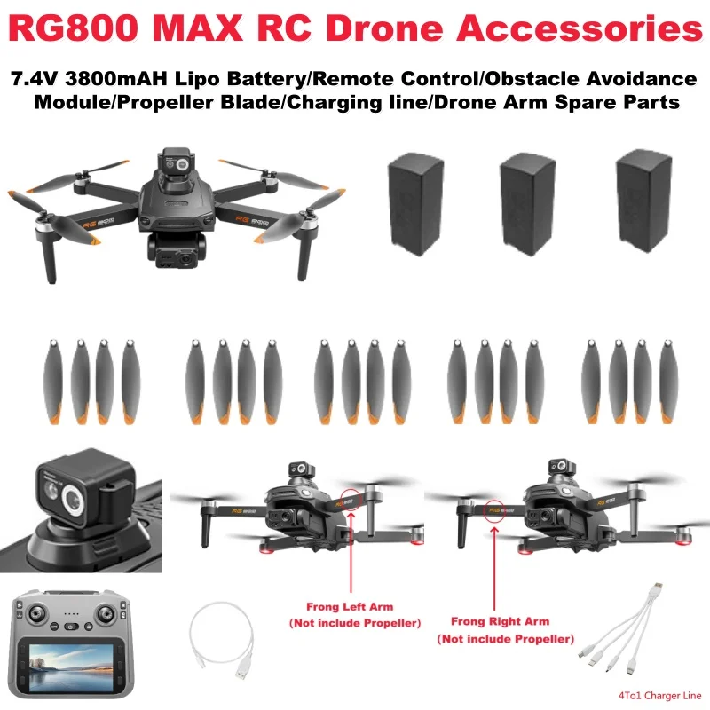 

RG800 MAX Remote Control RC Quadcopter Drone Spare Parts Accessories 7.4V 3800Mah Battery/Remote Control/Propeller/USB/Drone Arm