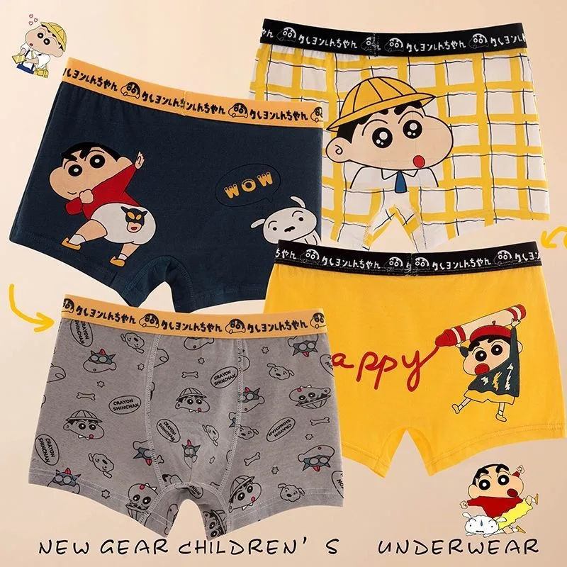 4pcs Crayon Shin Chan Men\'s Underwear Anime Pure Cotton Children Flat Corners Summer Thin Spring Cartoon Cute Breathable Shorts