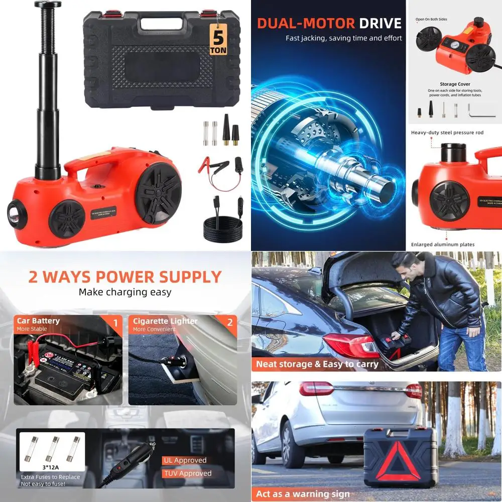 

12 В, 5-тонный светодиодный домкрат для электромобиля для внедорожника, MPV, седана — подъемник от 5,9 до 20,8 дюймов, емкость 11000 фунтов