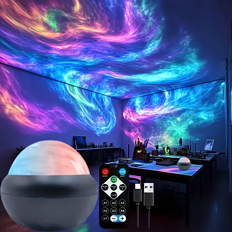 1 Aurora Projector Light with RGB Night Light Function, Suitable for Bedrooms, Game Rooms and Parties. It Is a desktop Projector