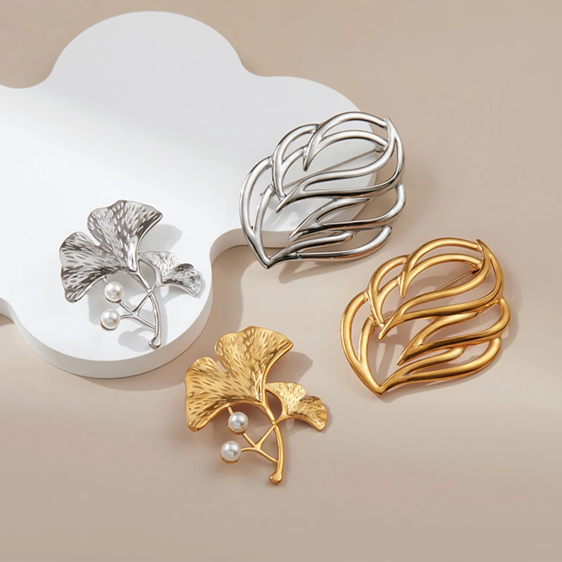 Loe | Metal Plant Leaf Brooch Stainless Steel Women Men Clothing Charm Accessories Trendy Unisex Pin New Deign