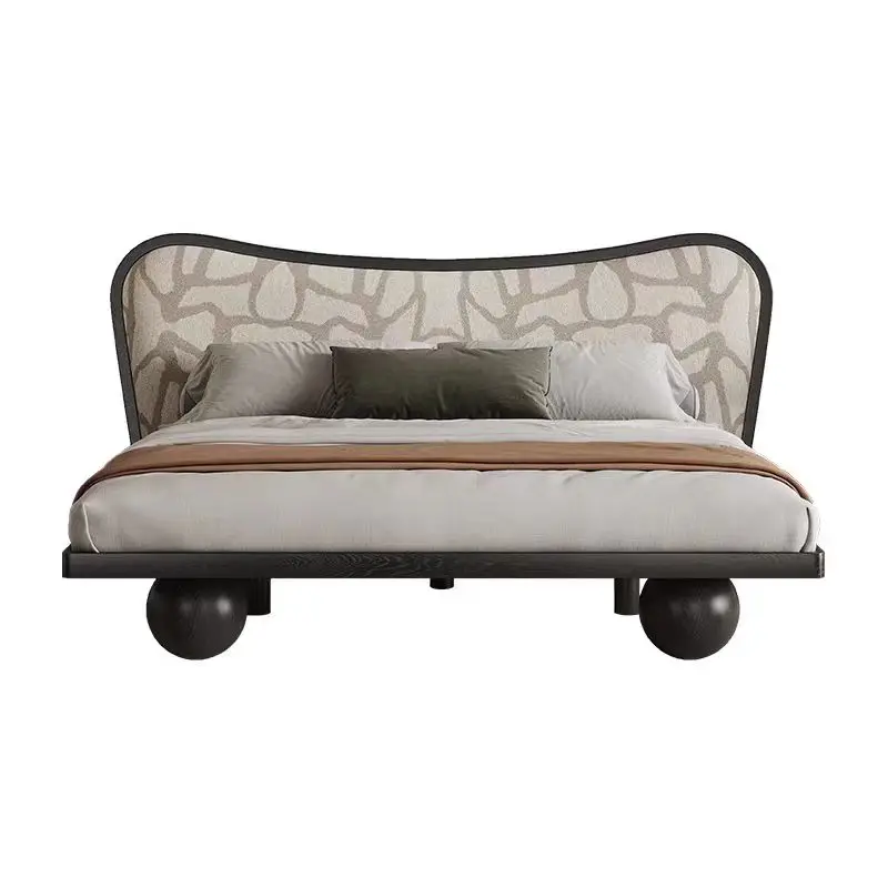 ua-French Vintage Solid Wood Bed Frame Soft Pack King Size Queen Size Hotel Apartment Bedroom Home Furniture Wooden Beds#