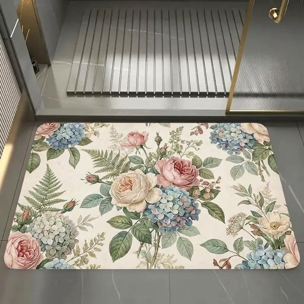 Square Bathroom Floor Rug, Water Absorbent Diatom Mud Mat with Anti-Slip Rubber Base for Toilet and Entryway