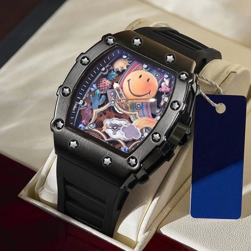 

Классические оригинальные часы Tonneau со скелетонизированным циферблатом, мужские модные кварцевые часы с автоматической датой, спортивные часы AAA Relogio Masculino