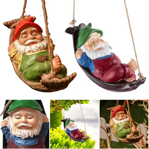 Funny Garden Gnomes Outdoor Hanging Statue Resin Tree Ornaments Garden Sculptures for Lawn Patio Yard Tree Decorations