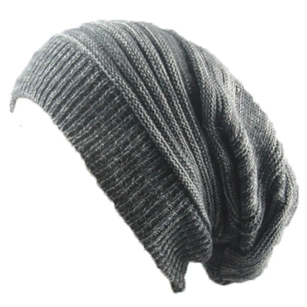 New Warm Winter Knitted Hat Baggy Striped Beanie Hat Unisex Crochet Wool Cap Hip-hop