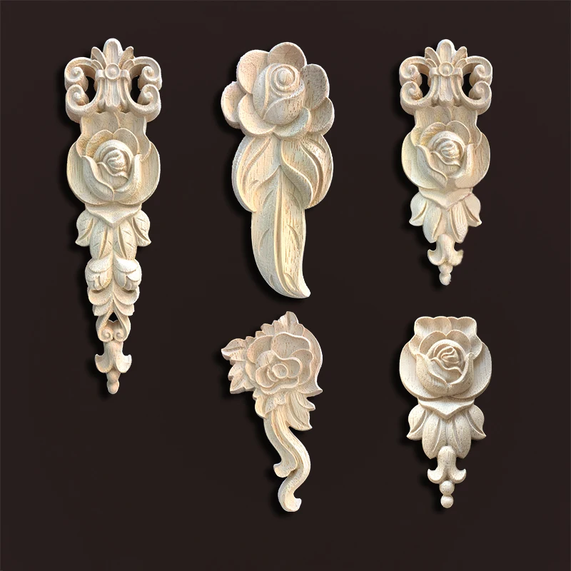 Wood carving onlays rose appliques Decals for wood furniture Antique home decor Wood furniture decoration Wood flower crafting