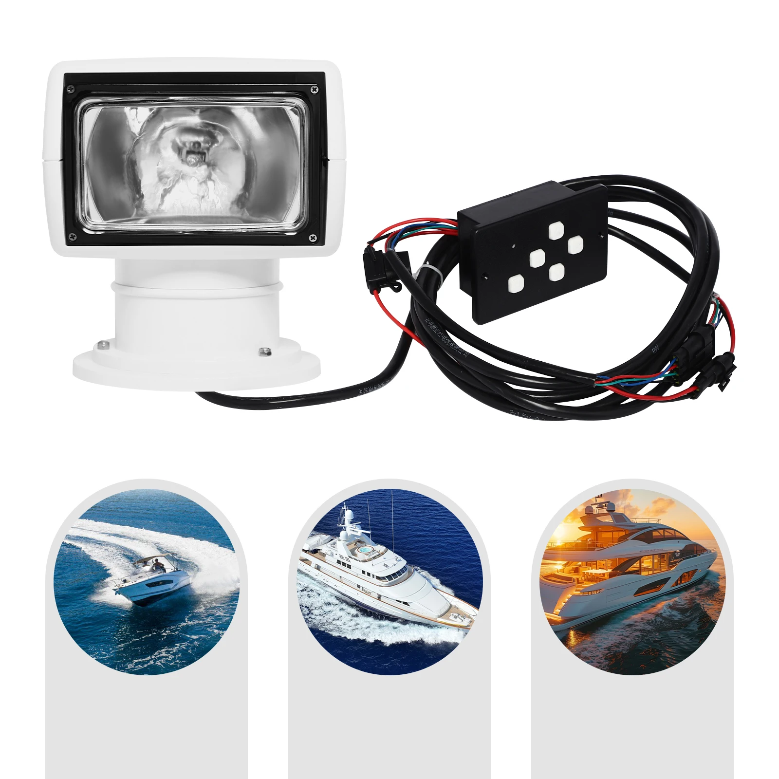 

Boat Spotlight 12V100W Remote Control - 2300LM 4300K Halogen Bulb IP66, Solid Base Easy Install for Marine Patrol Water Police