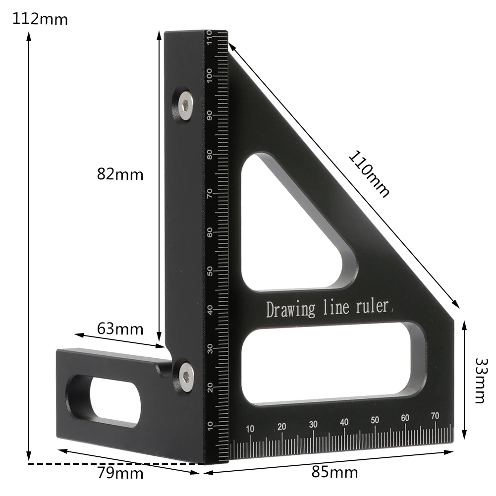 Imagem -05 - Régua do Triângulo da Liga de Alumínio Transferidor Quadrado do Carpintaria 3d Multi Angle Layout Ferramentas de Medição Preto 45 ° 90 °