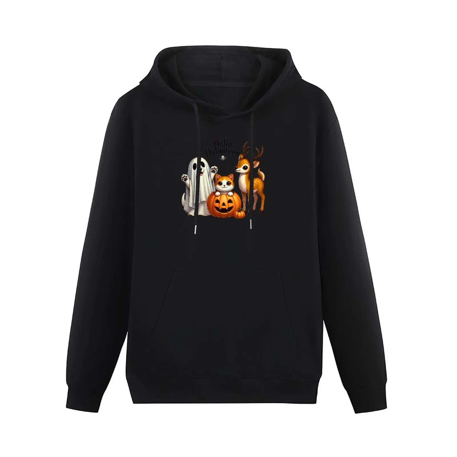 Cute Halloween Trio: Ghost Dog, Pumpkin Cat & Deer Delight Pullover Hoodie men's coat tracksuit men