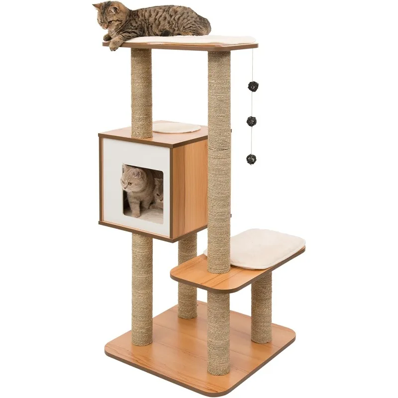 Hot Selling Cat Tree High Base Oak Comfortable and Durable Soft Memory Foam Cat Bed Cushions Has Cat Scratching Posts To Scratch