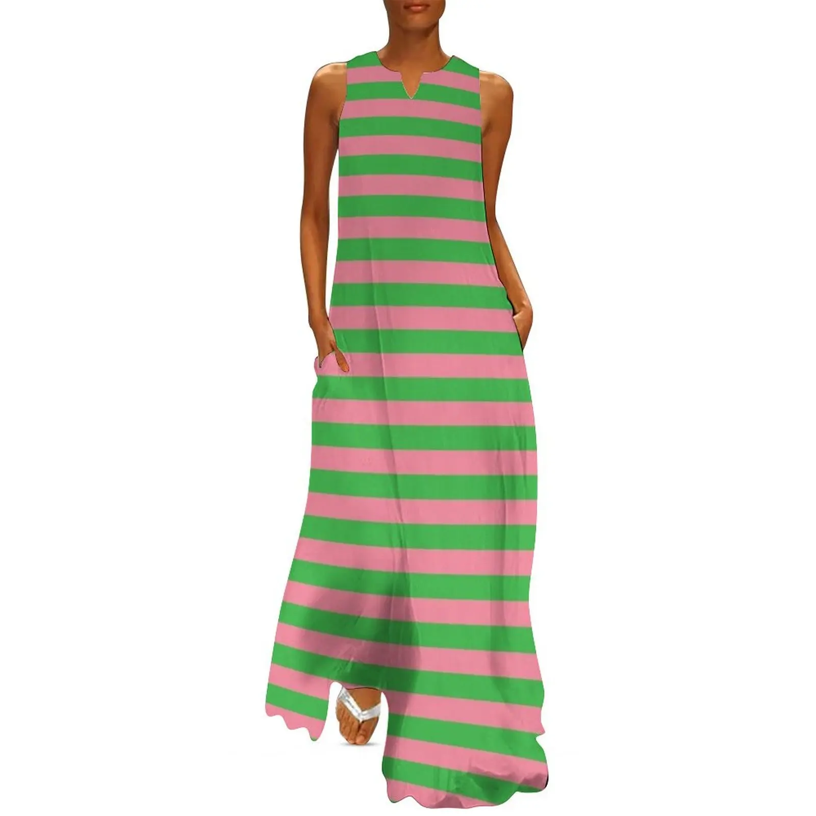 

Pink and Green Horizontal Stripes Long Dress summer clothes birthday dress for women luxury 2025 Dress