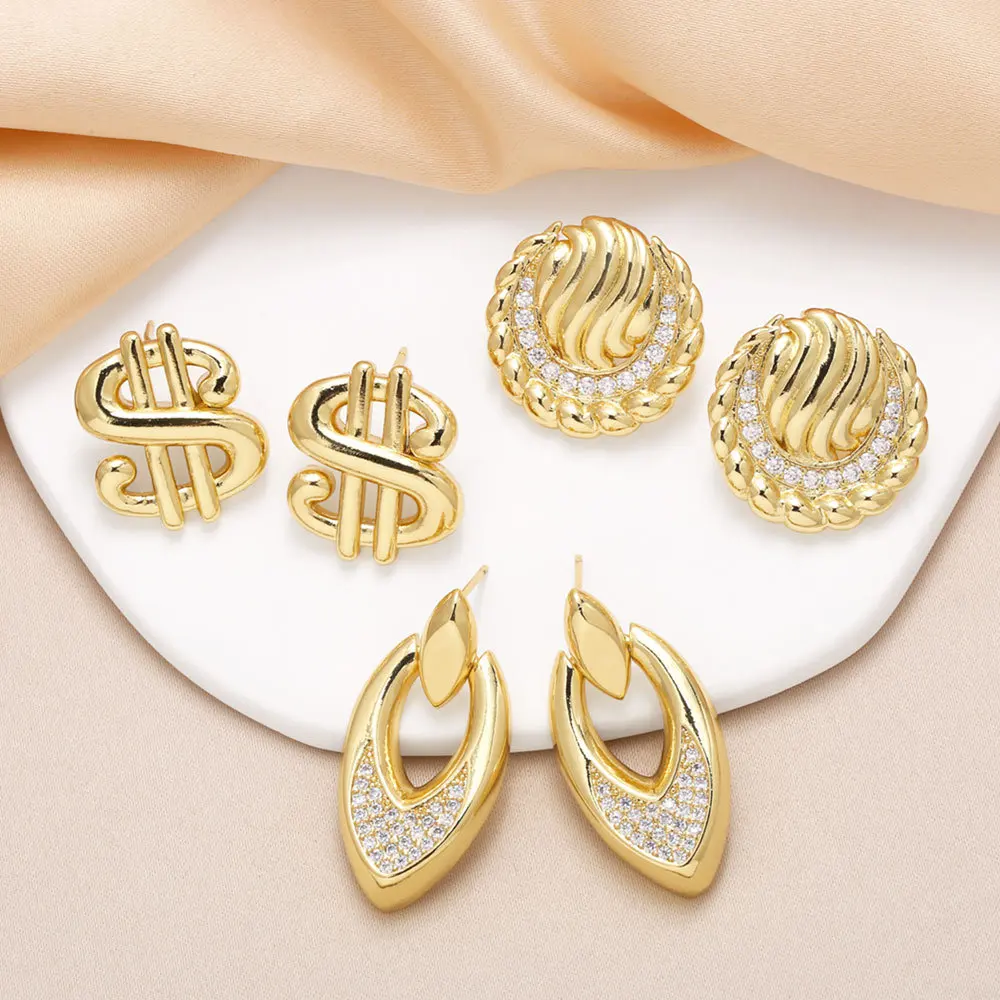 new design Dollar stud earrings 2024 trend jewelry for women brass charm