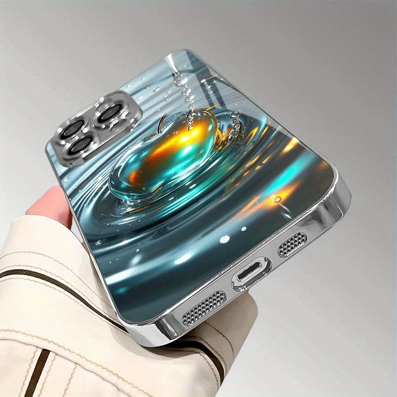 Colorful Water Wave For Apple Pattern Glass Electroplated Phone Case For iPhone 17 16 15 14 13 12 Pro Max Plus 16E 17 Air Cover