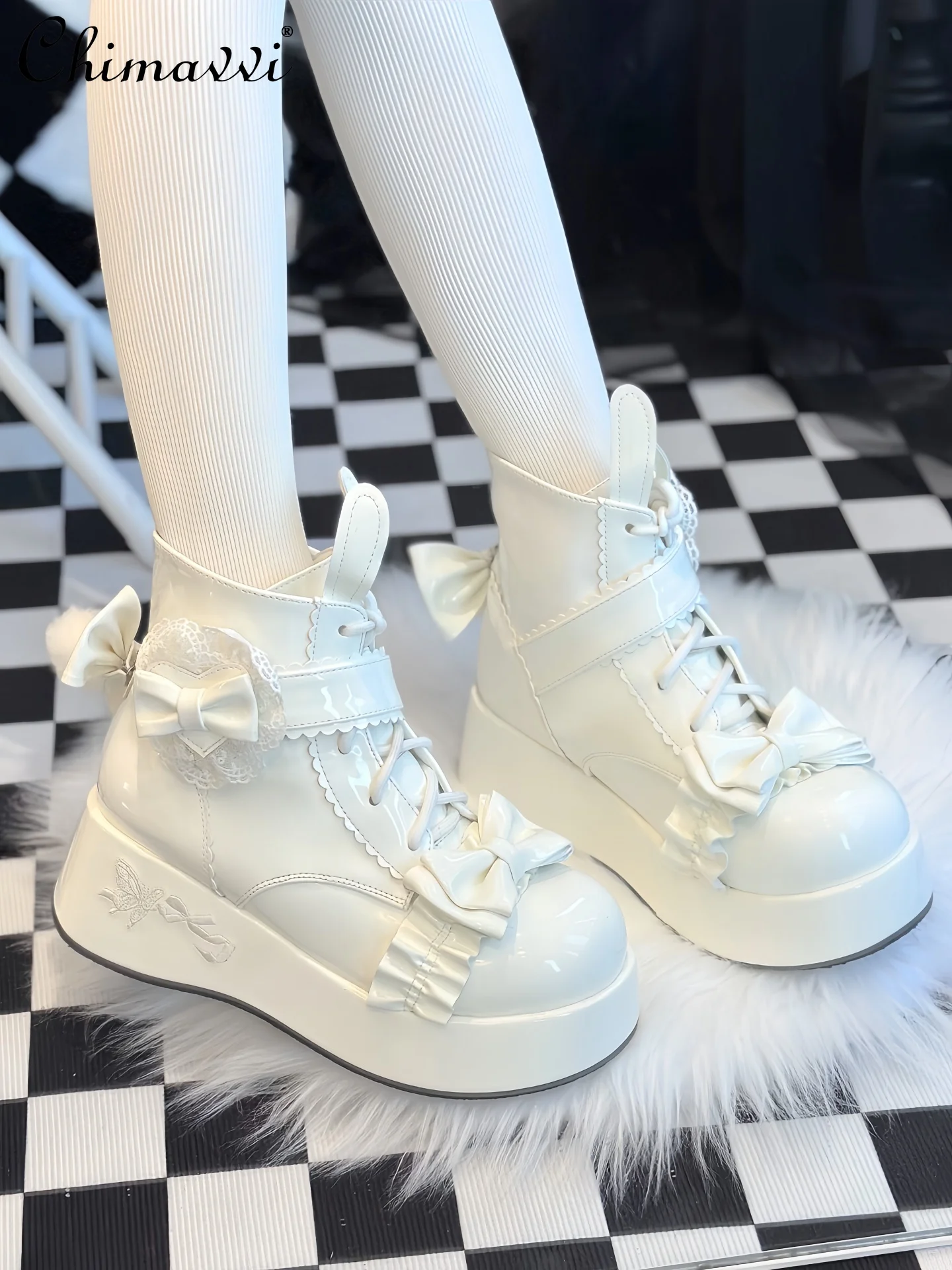 

Original Lolita Fleece-Lined Thick-Soled Sweet Short Boots 2025 Autumn Winter New Fashion Warm Cute Girl Leather Shoes Women