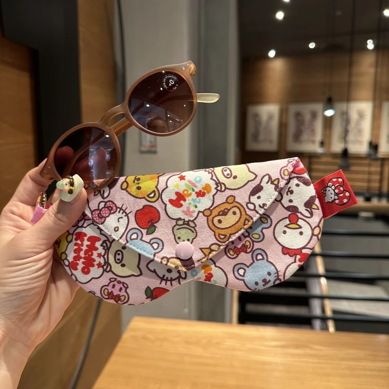 

hello kitty cute cartoon printed cat sunglasses storage bag cotton linen embroidered glasses box protective cover women