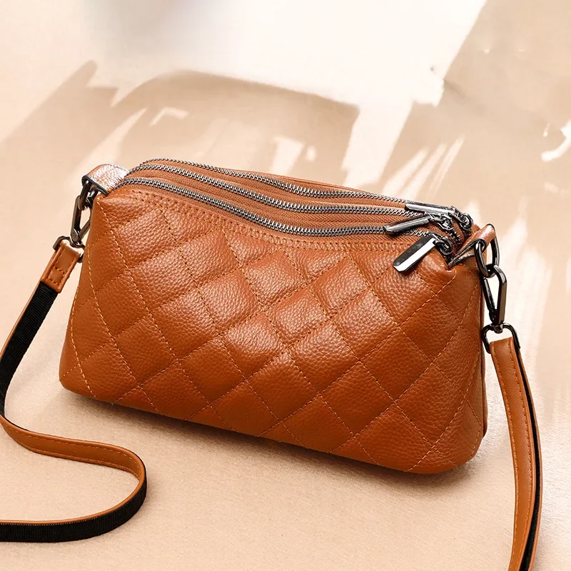 Luxury Genuine Leather Women's Crossbody Bags Plaid Tote Bags for Women Larger Capacity Cell Phone Bag Designer Female Handbags