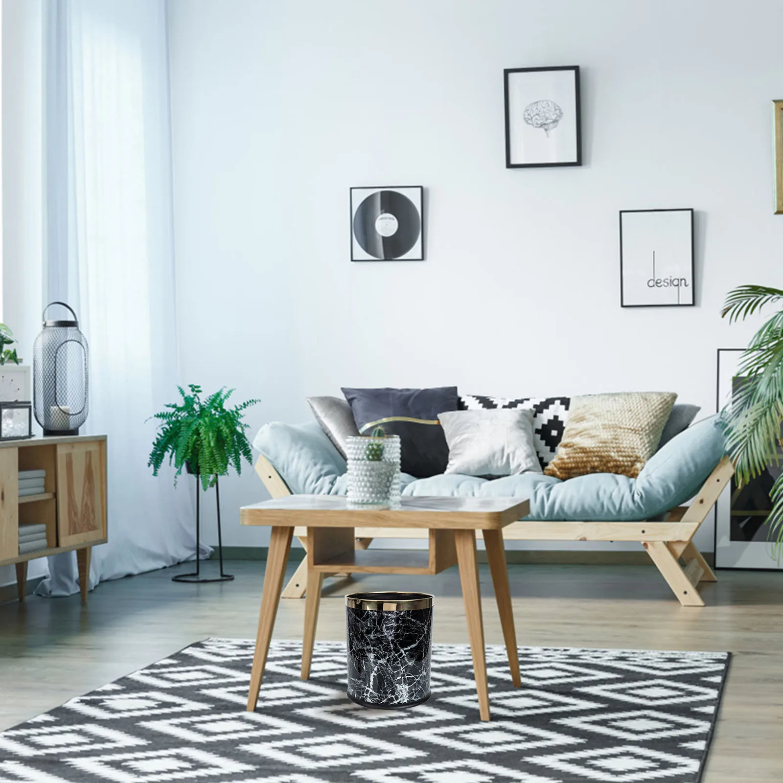 

Marble Trash Can Thickened Non-Slip Base For Home Office Kitchen Bathroom Waste Storage Bin Marbling Garbage Container