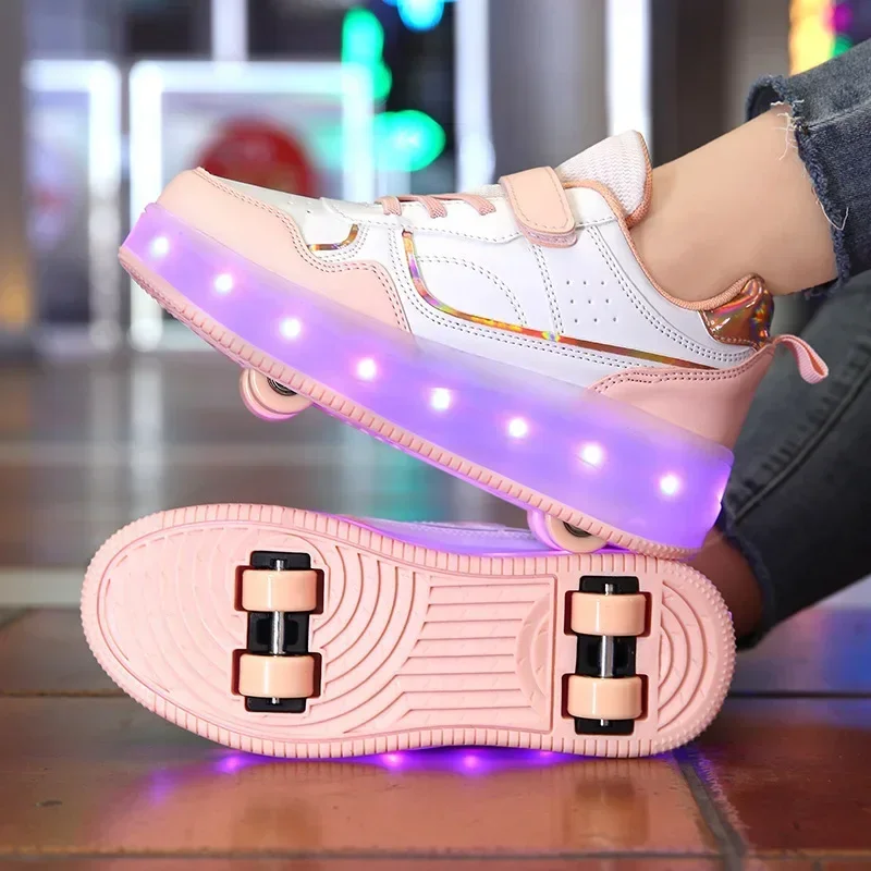 Two Wheels Children Luminous Glowing Sneakers Boys Girls Led Light Roller Skate Shoes Kids Led Shoes USB Charging