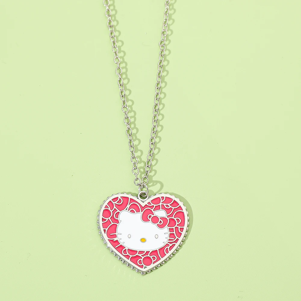 _ Металлическое ожерелье с подвеской, костная цепочка, креативное ожерелье с сердцем Hello Kitty, классическое периферийное аниме