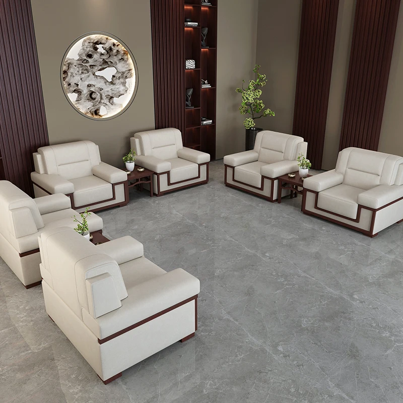 Leading VIP Reception Room Conference Sofa Coffee Table Combination Office Sofa Single Seat Chinese Fabric Reception Sofa