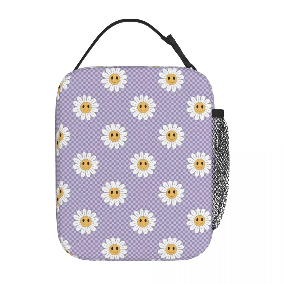 Hippie Halloween Daisy Smile Insulated Lunch Bag Retro 70s Food Bag Portable Cooler Thermal Lunch Boxes For Travel