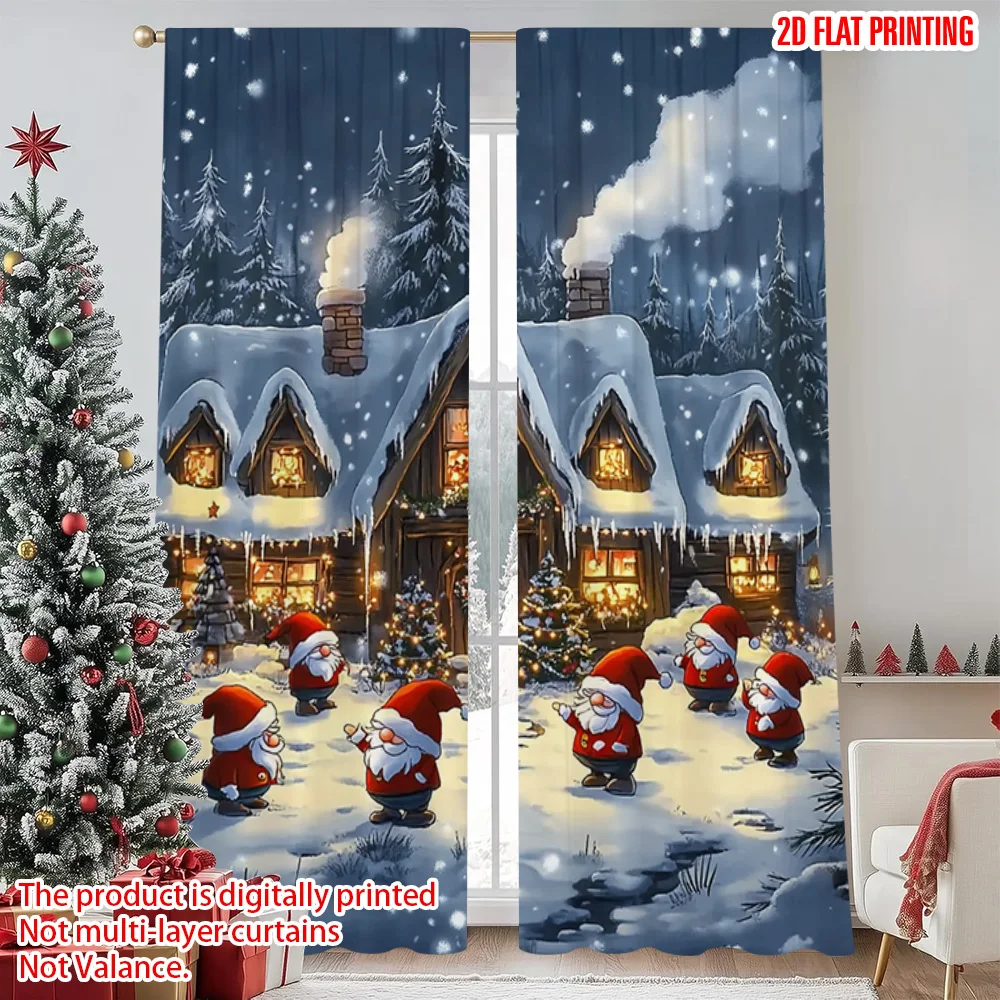 

2pcs 2D flat printing Christmas Drapes Christmas Village 0 Versatile Durable Polyester Without Electricity Versatile Perfect for
