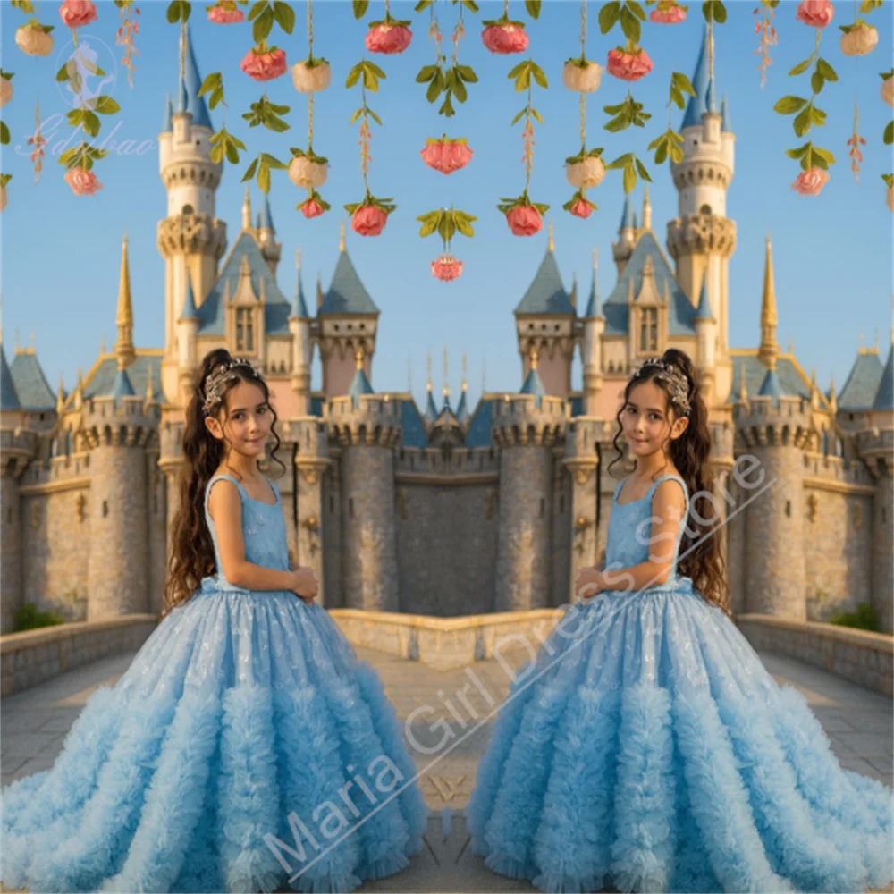 

Kids Girls Wedding Party Dresses Fluffy Elegant Flower Girl Dresses Sleeveless Trailing For Beauty Contest Prom Photography