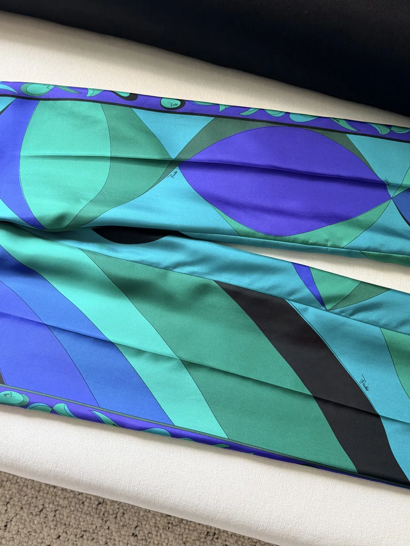 

2025 Summer Women Blue Green Psychedelic Spinning Silk Wide Leg Fashion Pants