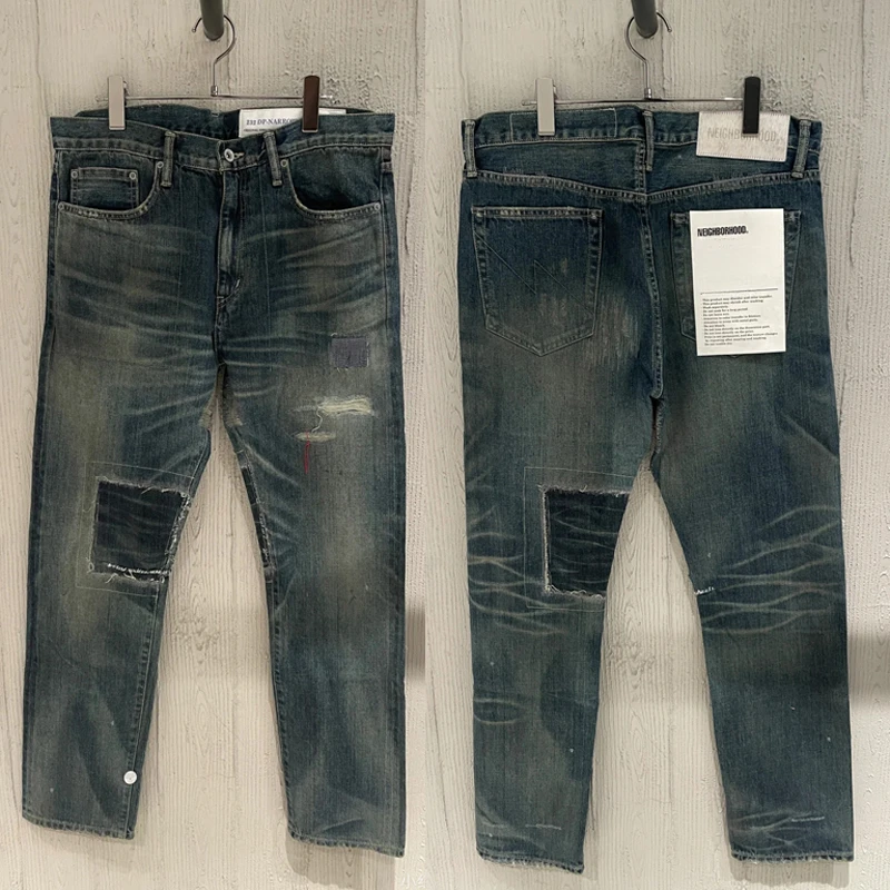 24SS High Street Chic NEIGHBORHOOD Softened Jeans Autumn All-match Specially Stitched NBHD Men's Trousers