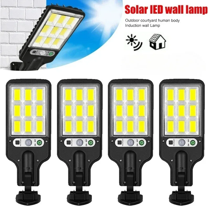 

Мощный светодиодный солнечный уличный настенный светильник для двора с датчиком движения, перезаряжаемый, для сада, террасы, гаражных ворот, уличного освещения