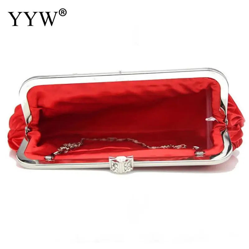 Pleated Satin Rhinestone Clutch Bag Solid Color Women Handbag Bridal Wedding Party Evening Messenger Purse Shoulder Chain Bag