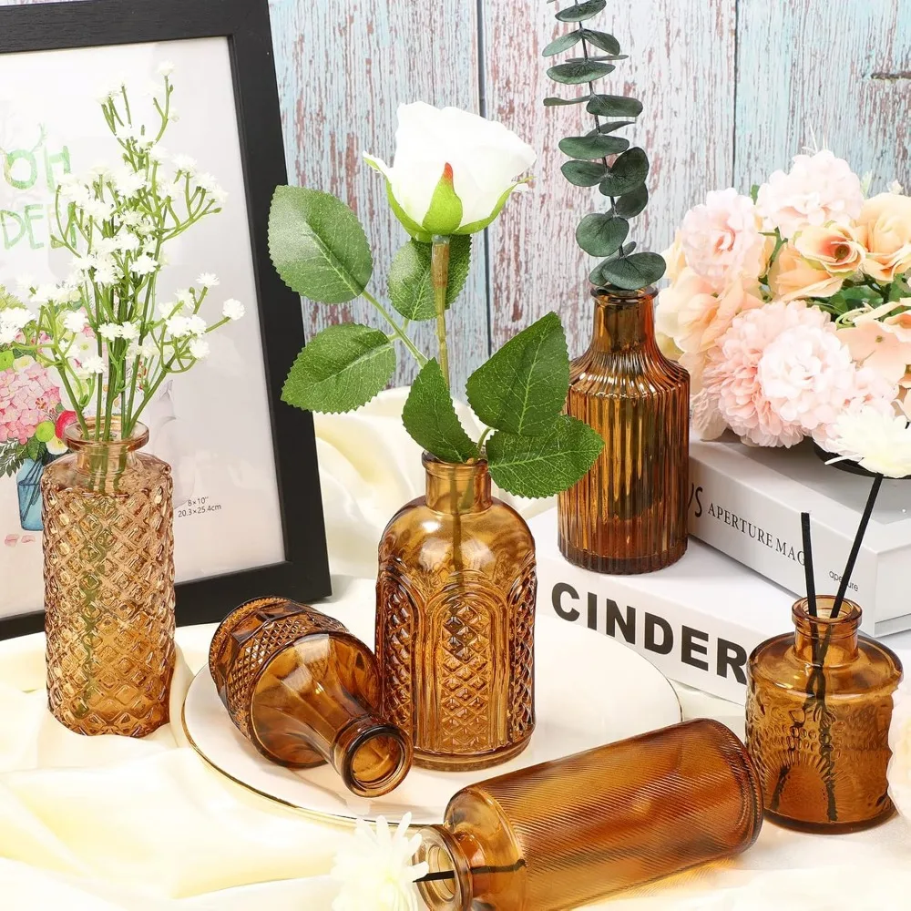 مجموعة مزهرية برعم زجاجي كهرماني مكونة من 30 قطعة - مزهريات زهور صغيرة عتيقة للقطع المركزية والديكورات المنزلية #4