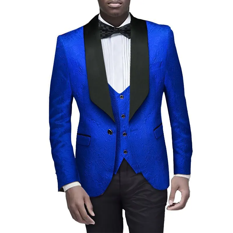 Esmoquin de Cachemira para hombre, conjunto de tres piezas a la moda a medida (chaqueta + pantalones negros + chaleco), ropa de novio para fiesta de graduación y citas