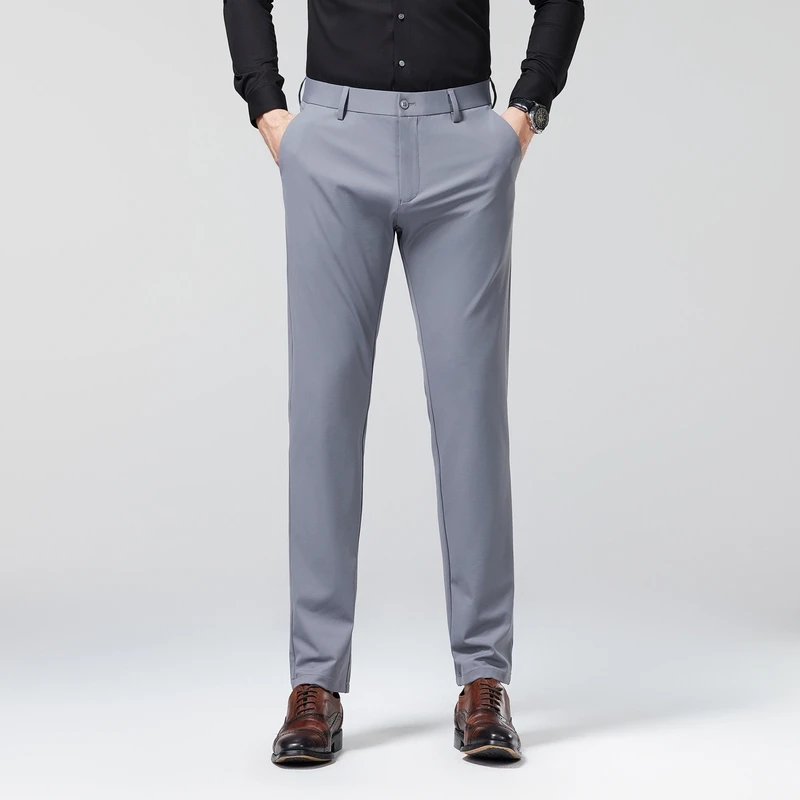 Commute Four Seasons Suit Pants 2024 Business Casual Elastic Men's Clothing Straight Solid Color Button Basic Casual Trousers
