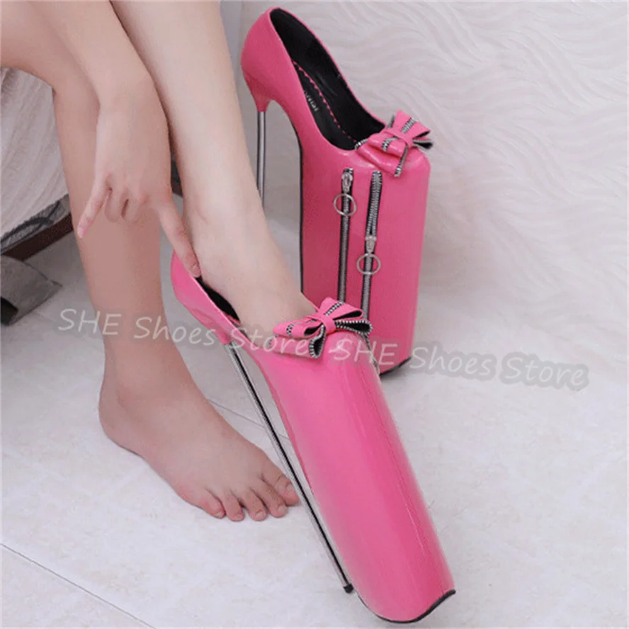 

Sexy 30Cm Super High Heel Zipper Decor Women Sandals Butterfly-Knot Design 20Cm Chunky Platform Fetish Pole Dance Cosplay Shoes