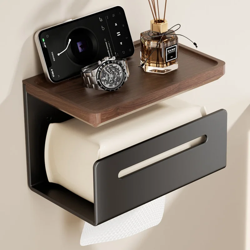 

Держатель для туалетной бумаги из орехового дерева, настенный, без сверления, для ванной комнаты, органайзер для хранения рулонов бумаги и полотенец для туалетной комнаты