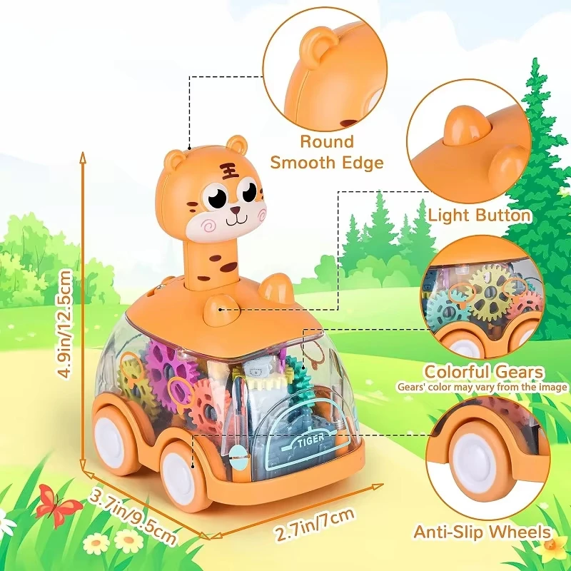 赤ちゃん動物の車のおもちゃ 幼児用 プレスアンドゴーカー プルバックカー ライトアップおもちゃ ゼンマイ車 子供用 1 2歳の男の子の誕生日プレゼント