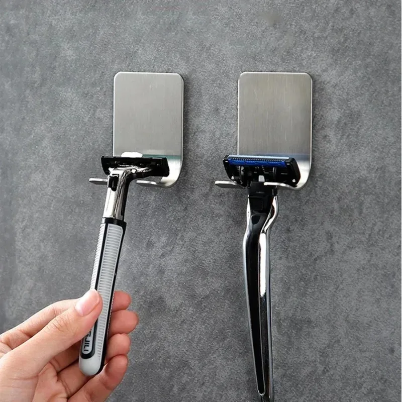304 Stainless Steel Shaver Hook Door Rear Bathroom Storage Hook Creative Plug Hook Razor Blade Self-adhesive Hook Single Hook
